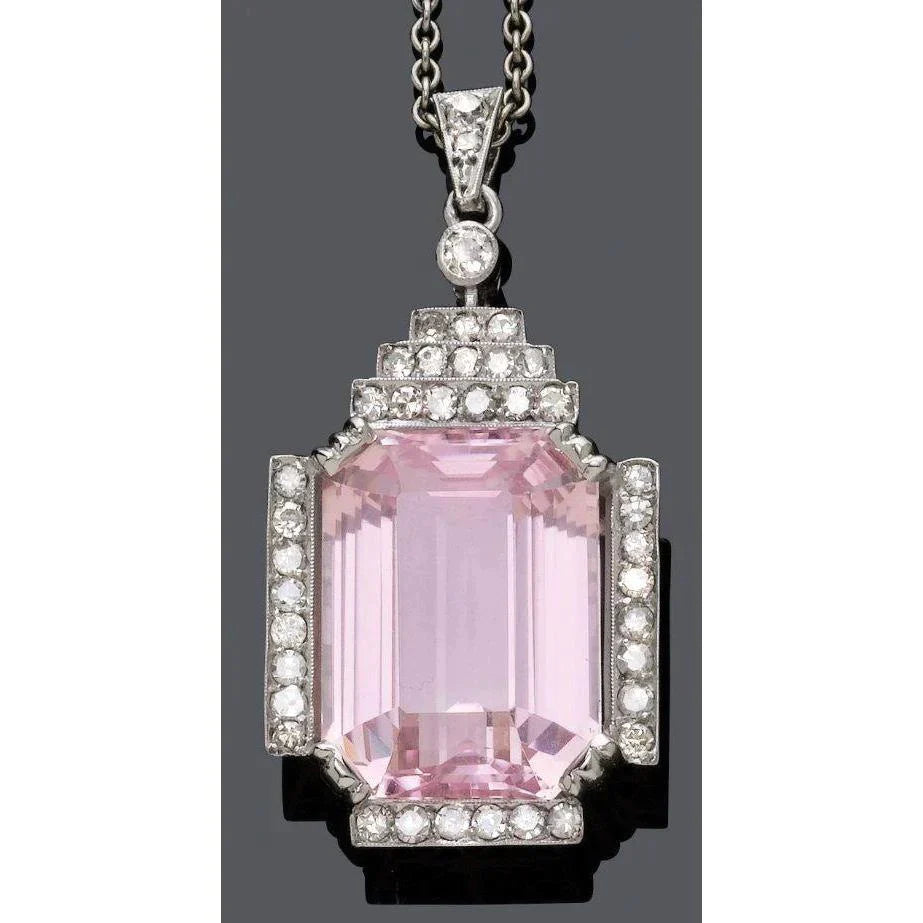 Kunzite Emerald Cut And Diamond Pendant