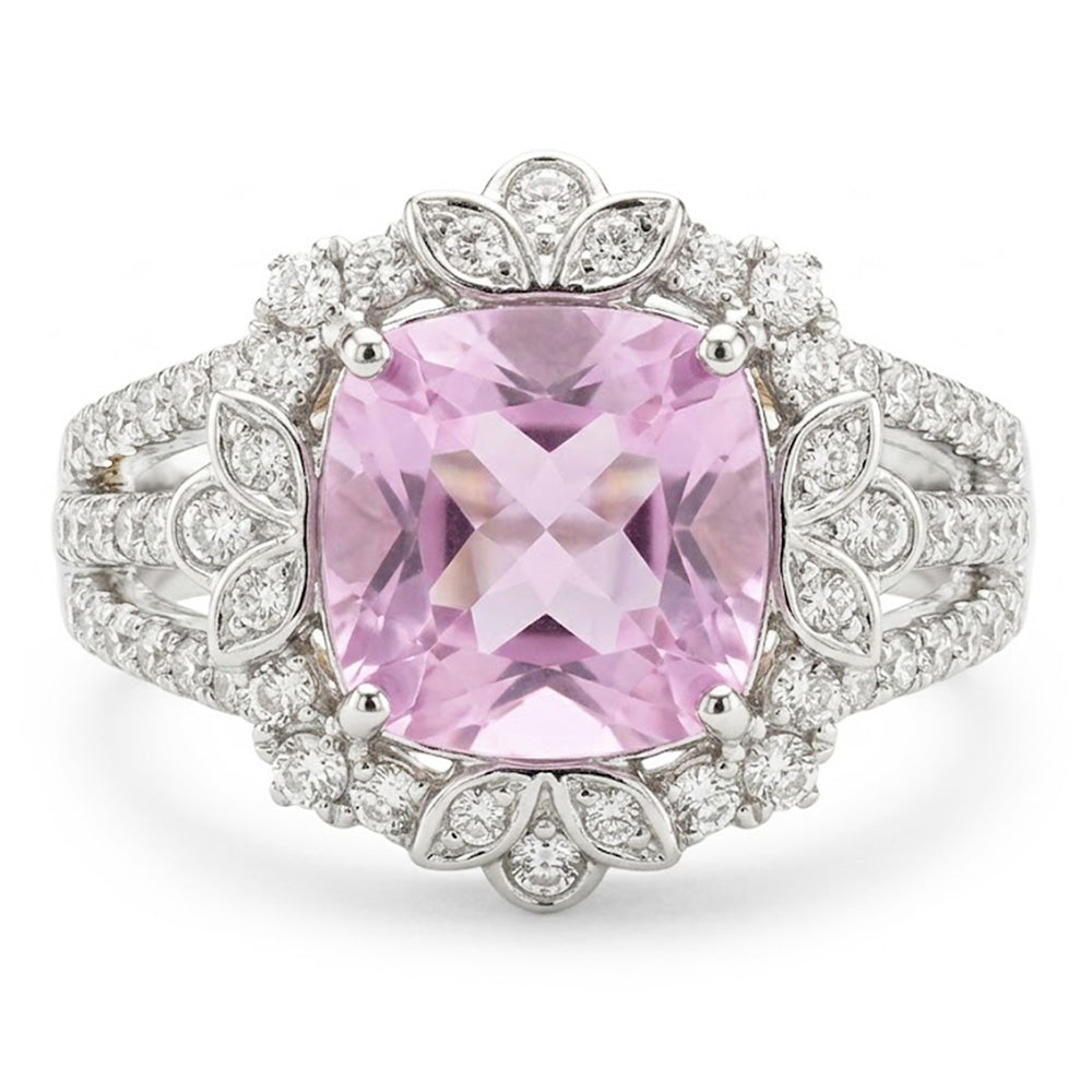 Kunzite Natural Earth Mined Diamond Wedding Ring