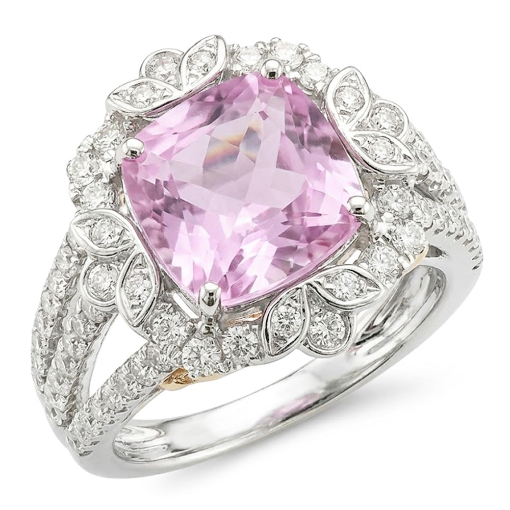 Kunzite Natural Earth Mined Diamond Wedding Ring