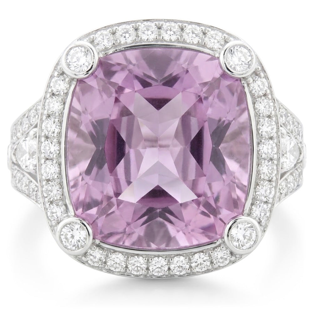 Kunzite Stone Natural Earth Mined Diamond Halo Ring
