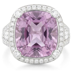 Kunzite Stone Natural Earth Mined Diamond Halo Ring