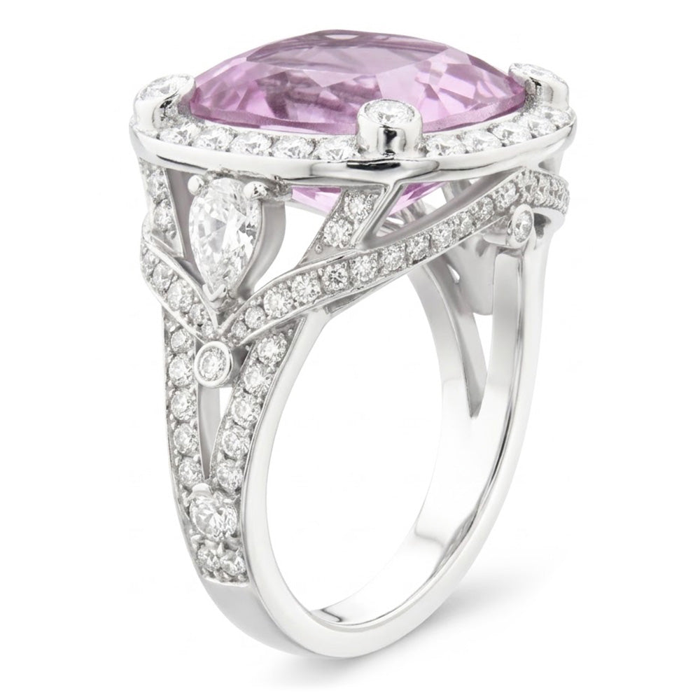 Kunzite Stone Natural Earth Mined Diamond Halo Ring