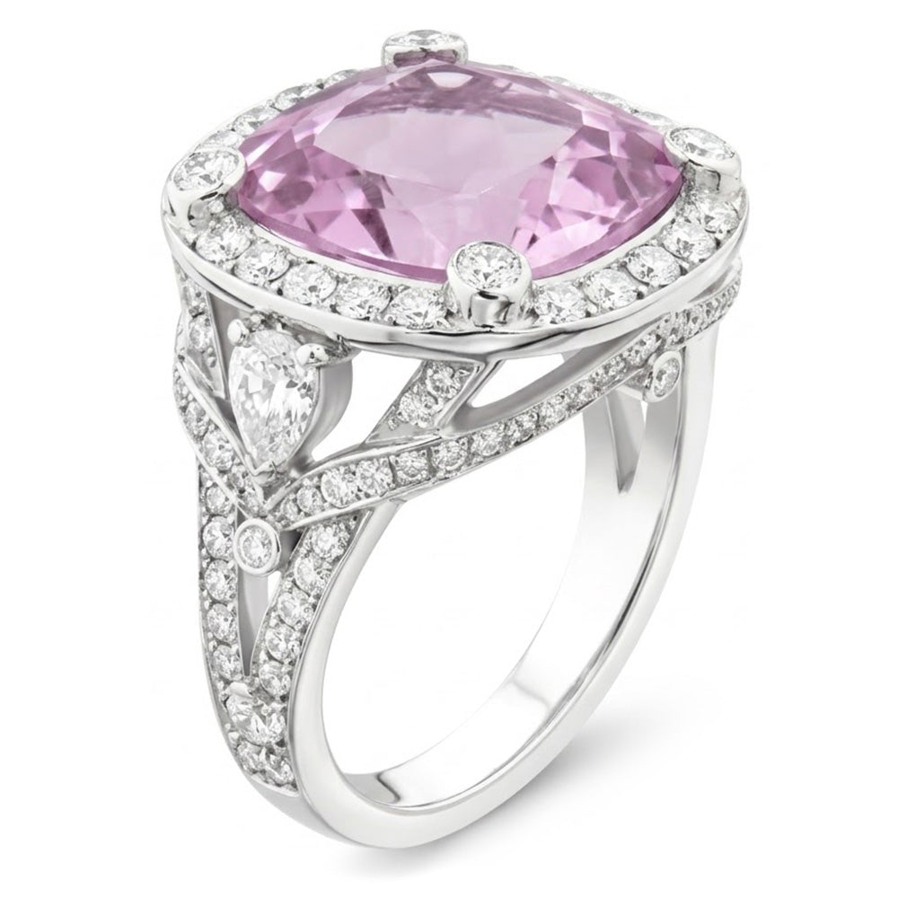 Kunzite Stone Natural Earth Mined Diamond Halo Ring
