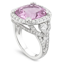 Kunzite Stone Natural Earth Mined Diamond Halo Ring
