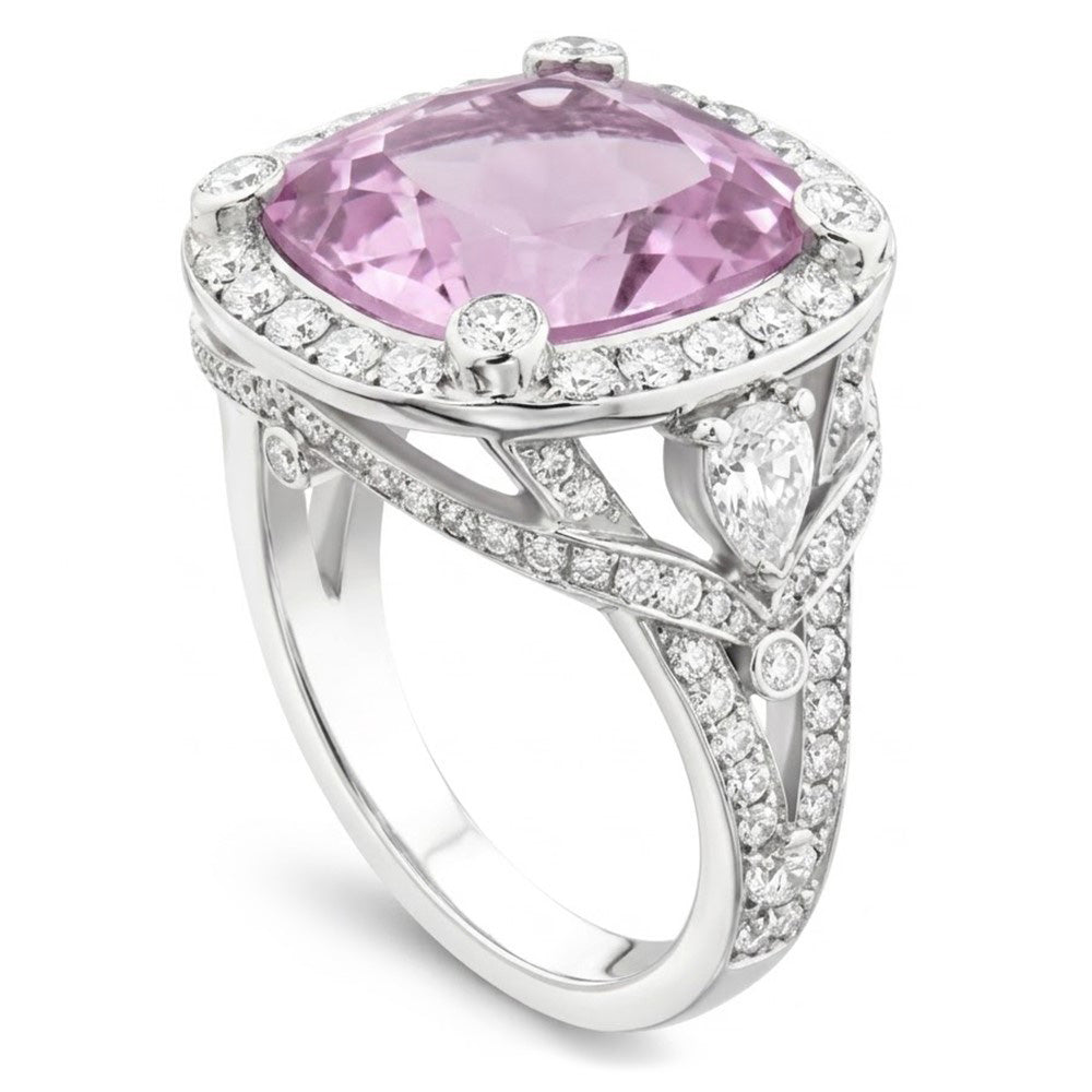 Kunzite Stone Natural Earth Mined Diamond Halo Ring