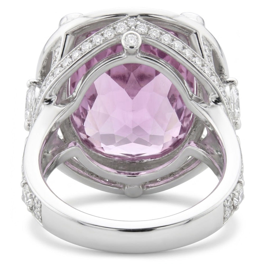 Kunzite Stone Natural Earth Mined Diamond Halo Ring
