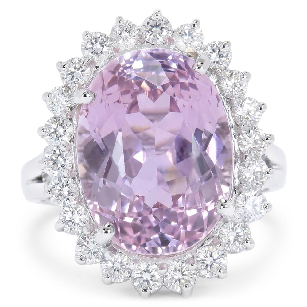 Kunzite Stone Natural Earth Mined Diamond Ring For Sale