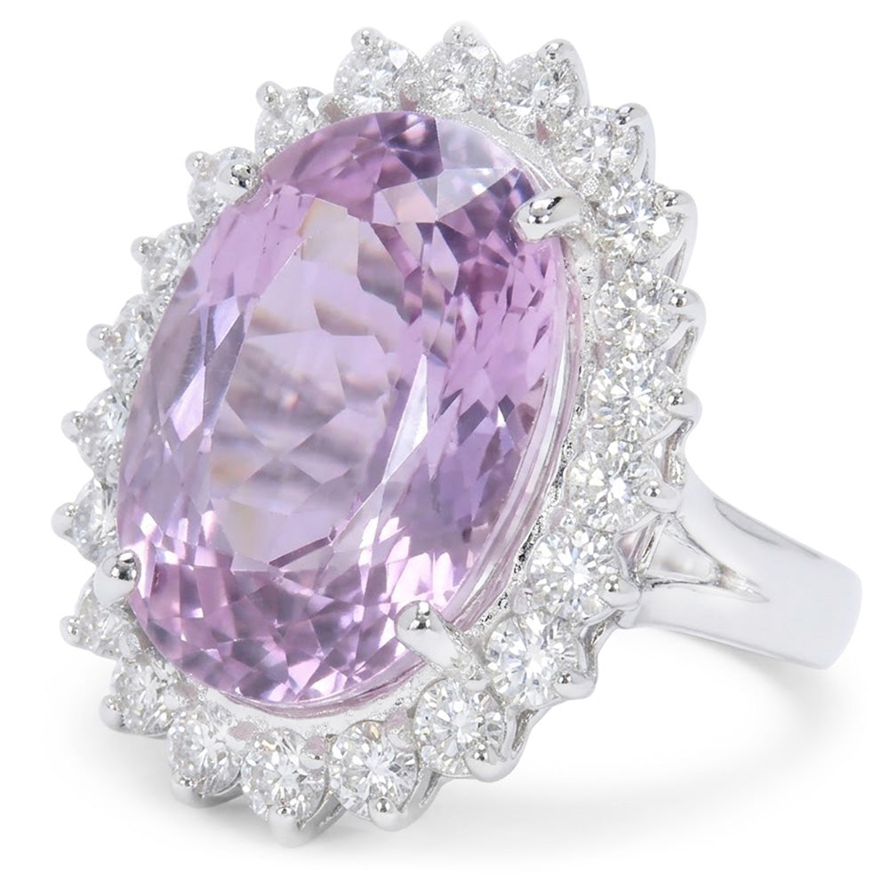 Kunzite Stone Natural Earth Mined Diamond Ring For Sale