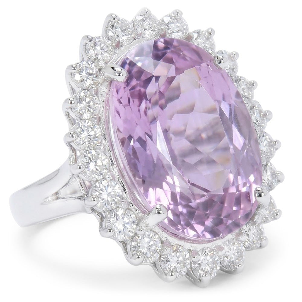 Kunzite Stone Natural Earth Mined Diamond Ring For Sale