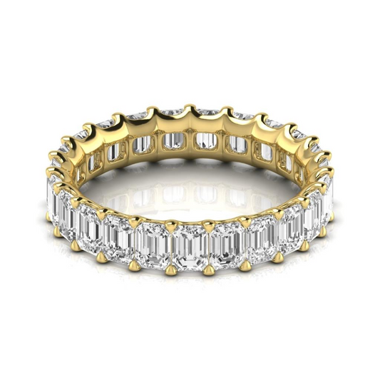 Diamond Emerald Cut Eternity Band in 14 Karat Yellow Gold – front view