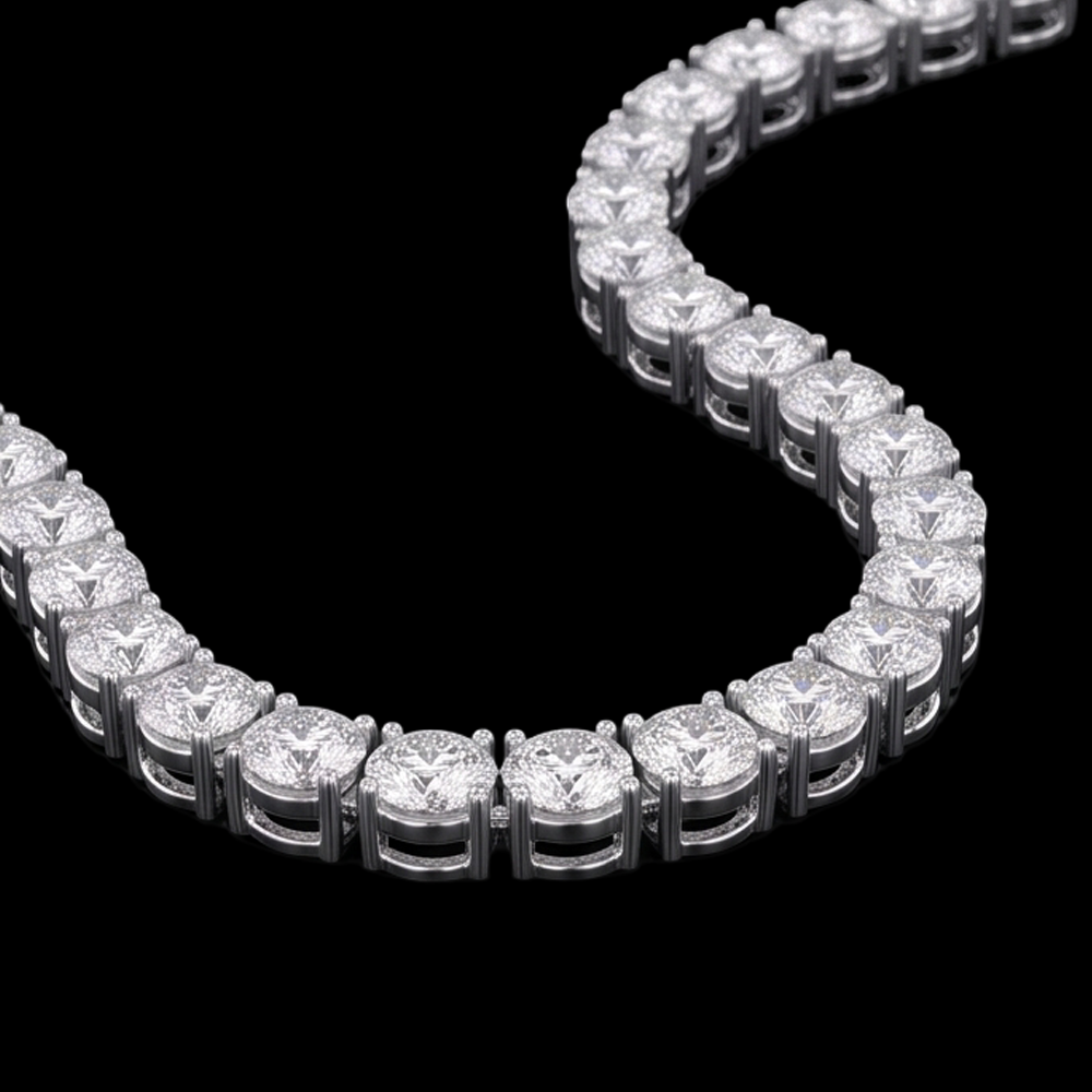 Lab Grown Tennis Necklace 12 Carat White Gold 14K 20 Inch Chain