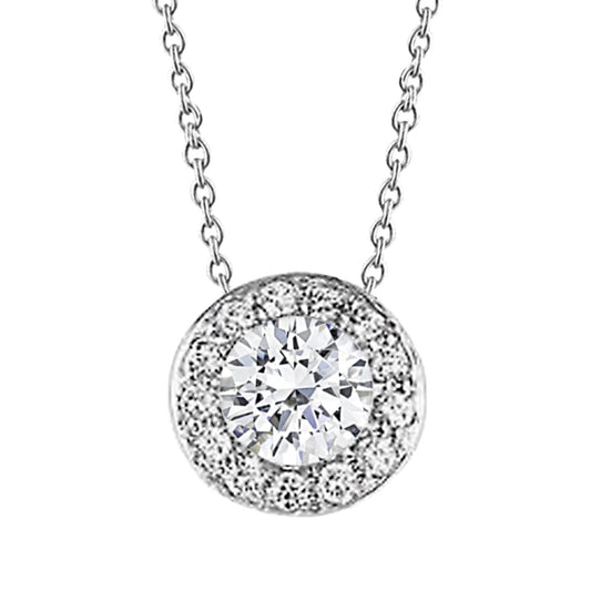Ladies 2.5 Carats Gorgeous Real Diamonds Pendant Necklace White Gold 14K