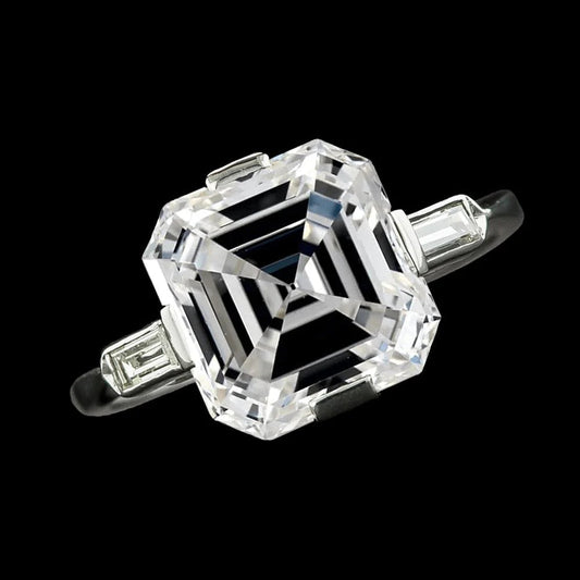 Ladies 3 Stone Asscher & Baguette Real Diamond Ring 8.75 Carats Gold