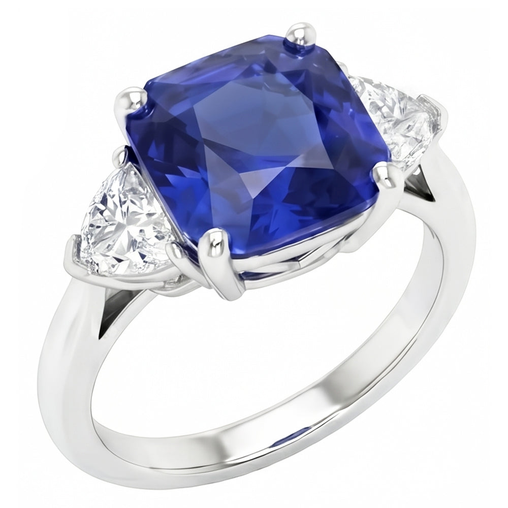 Ladies 3 Stone Ring Asscher Ceylon Sapphire & Natural Earth Mined Diamonds 4.50 Carats