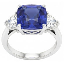 Ladies 3 Stone Ring Asscher Ceylon Sapphire & Natural Earth Mined Diamonds 4.50 Carats