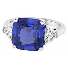 Ladies 3 Stone Ring Asscher Ceylon Sapphire & Natural Earth Mined Diamonds 4.50 Carats