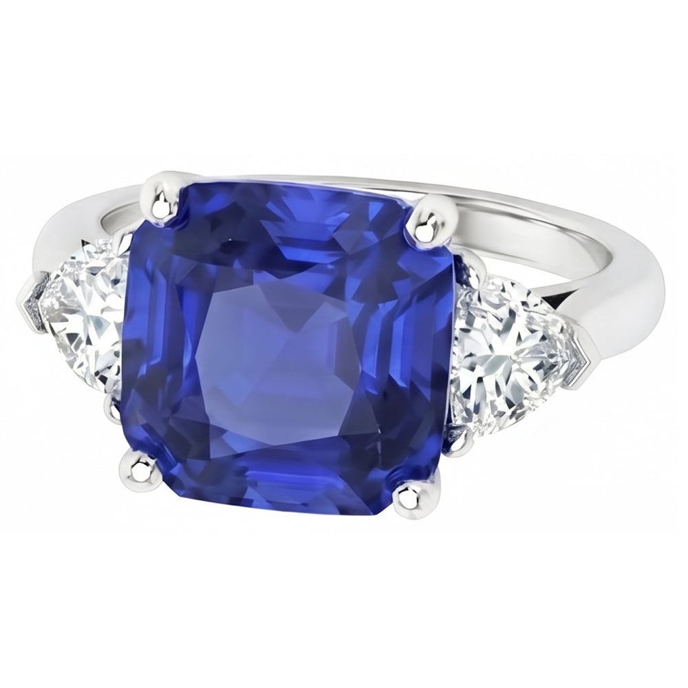 Ladies 3 Stone Ring Asscher Ceylon Sapphire & Natural Earth Mined Diamonds 4.50 Carats