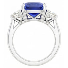 Ladies 3 Stone Ring Asscher Ceylon Sapphire & Natural Earth Mined Diamonds 4.50 Carats
