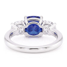 Ladies 3 Stone Ring Cushion Ceylon Sapphire 1.25 Carats Round Natural Earth Mined Diamonds