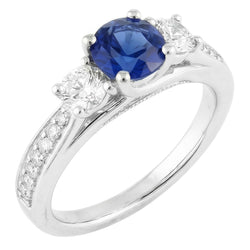 Ladies 3 Stone Style Natural Earth Mined Diamond Ring Round Blue Sapphire Gold 5 Carats