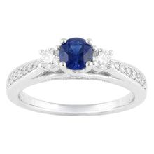 Ladies 3 Stone Style Natural Earth Mined Diamond Ring Round Blue Sapphire Gold 5 Carats