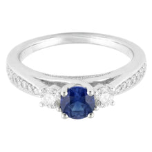 Ladies 3 Stone Style Natural Earth Mined Diamond Ring Round Blue Sapphire Gold 5 Carats