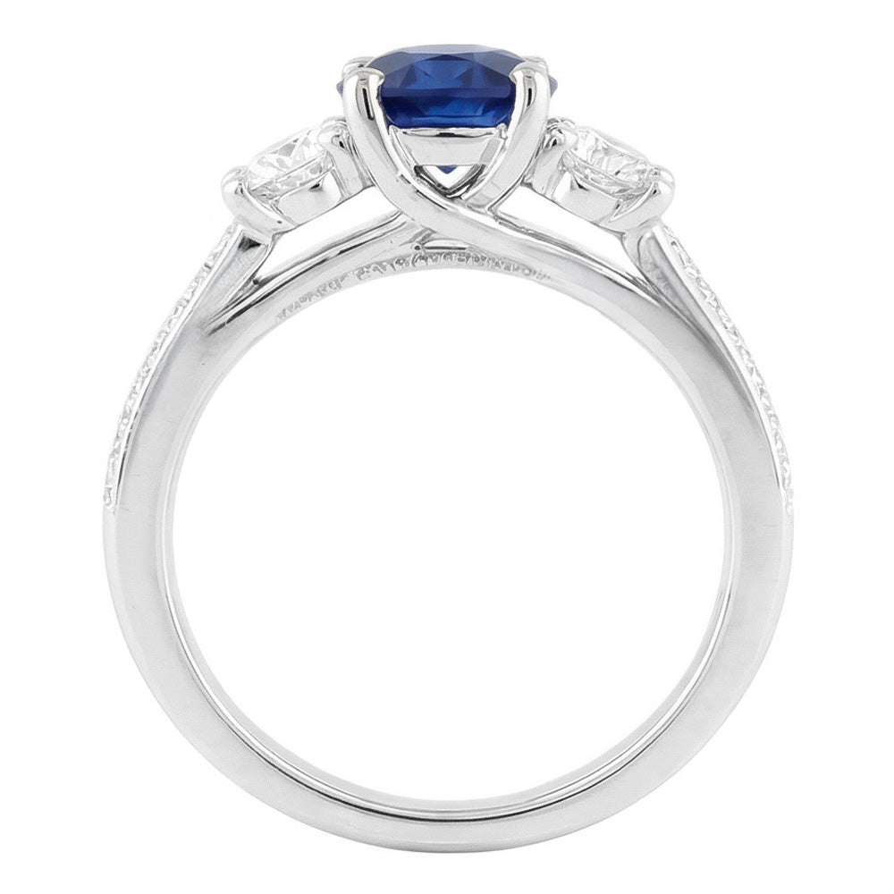 Ladies 3 Stone Style Natural Earth Mined Diamond Ring Round Blue Sapphire Gold 5 Carats