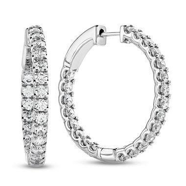 Ladies 4 Carats Round Brilliant Cut Real Diamond Hoop Earring White Gold