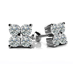 Ladies 4 Ct Round Brilliant Cut Genuine Diamonds Stud Earrings White Gold 14K