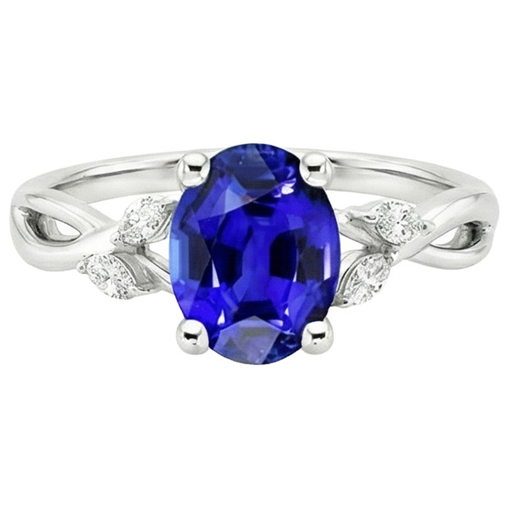 Ladies Anniversary Ring Oval Blue Sapphire & Marquise Natural Earth Mined Diamond 6 Carats
