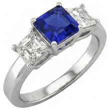 Ladies Asscher Natural Earth Mined Diamond Ring Ceylon Sapphire 3 Stone Jewellery 2 Carats