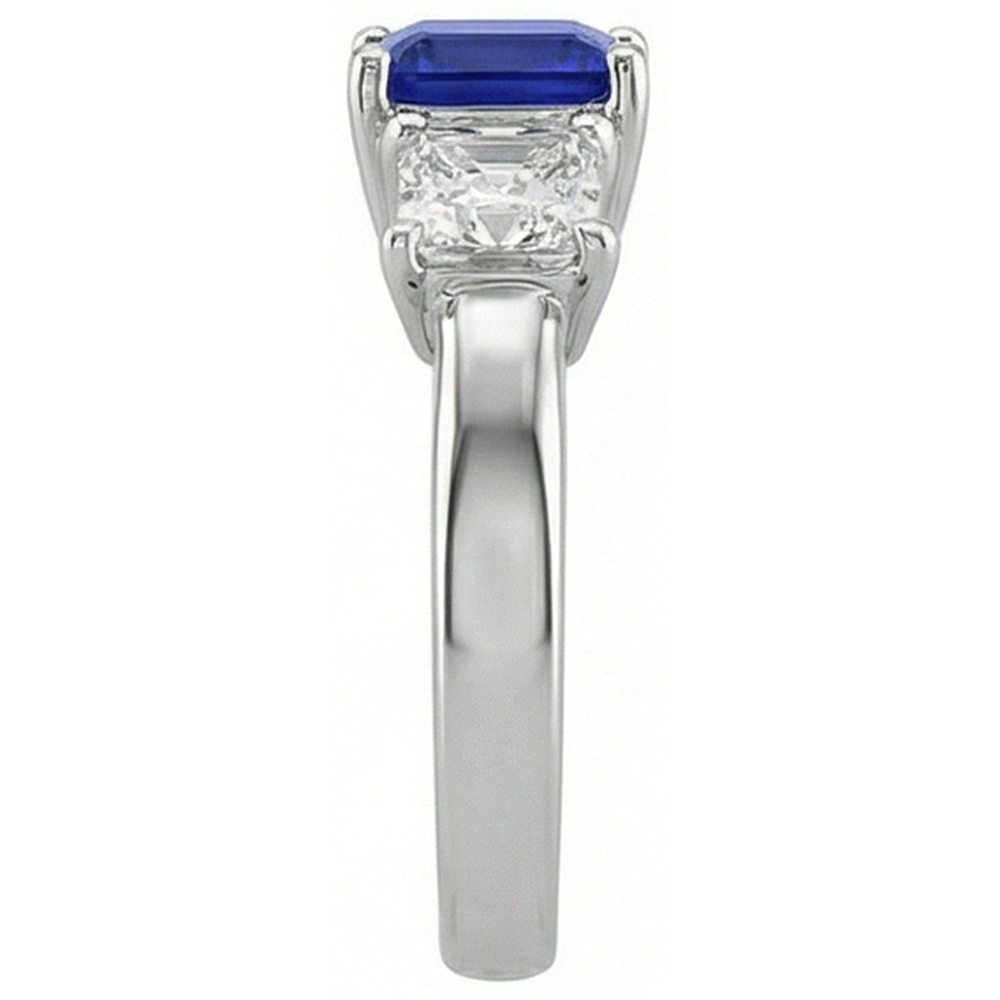 Ladies Asscher Natural Earth Mined Diamond Ring Ceylon Sapphire 3 Stone Jewellery 2 Carats