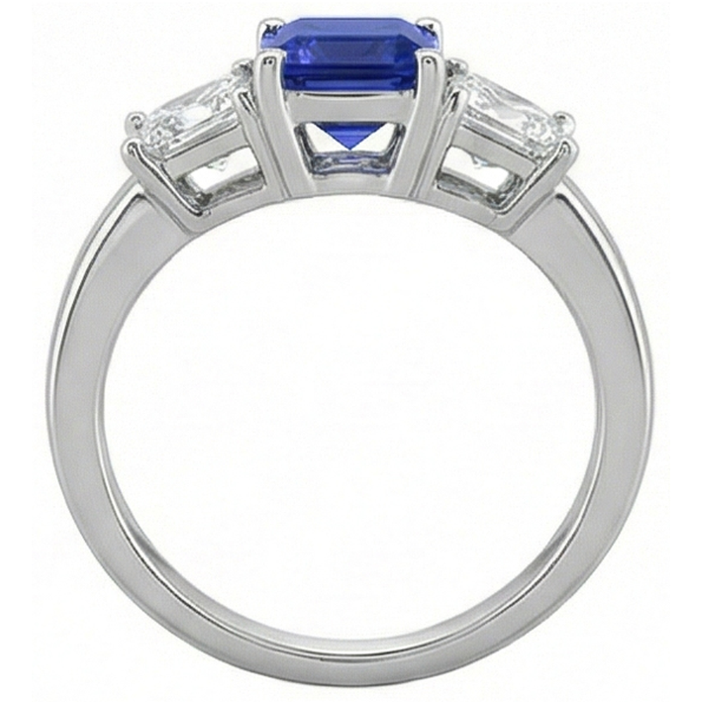 Ladies Asscher Natural Earth Mined Diamond Ring Ceylon Sapphire 3 Stone Jewellery 2 Carats