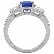 Ladies Asscher Natural Earth Mined Diamond Ring Ceylon Sapphire 3 Stone Jewellery 2 Carats