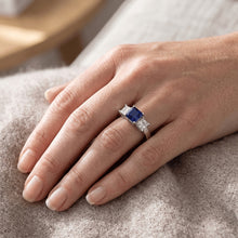 Ladies Asscher Natural Earth Mined Diamond Ring Ceylon Sapphire 3 Stone Jewellery 2 Carats