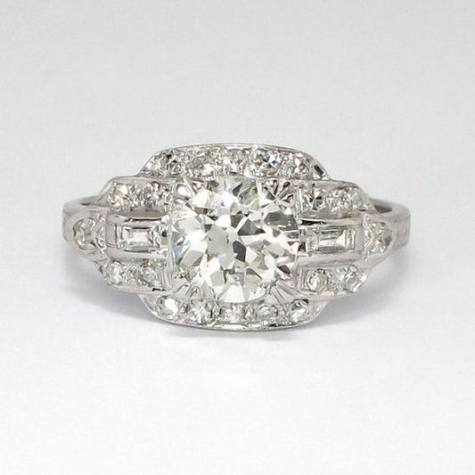 Ladies Baguette & Round Old Mine Cut Real Diamond Wedding Ring 2.75 Carats