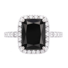 Ladies Black Diamond Ring 7 Carat Natural Radiant Halo 14K White Gold
