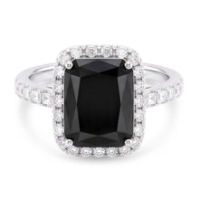 Ladies Black Diamond Ring 7 Carat Natural Radiant Halo 14K White Gold