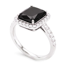 Ladies Black Diamond Ring 7 Carat Natural Radiant Halo 14K White Gold