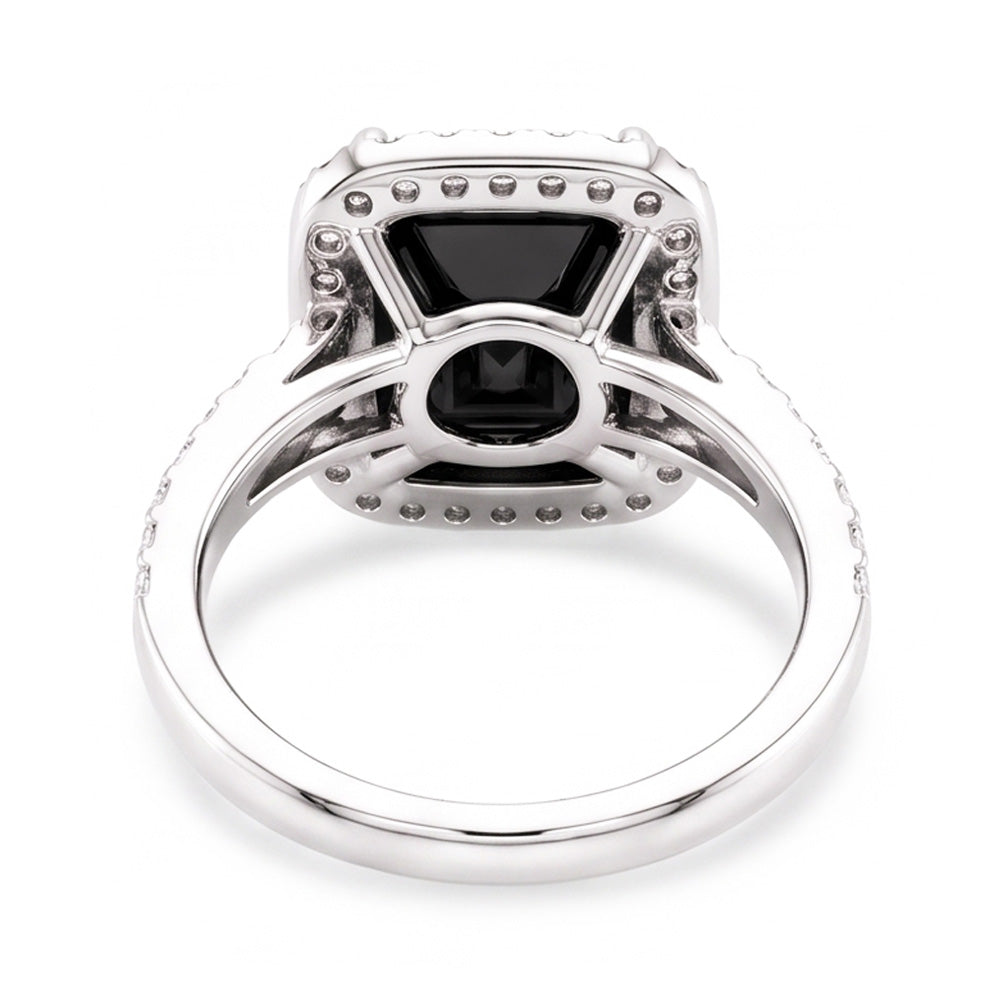 Ladies Black Diamond Ring 7 Carat Natural Radiant Halo 14K White Gold