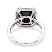 Ladies Black Diamond Ring 7 Carat Natural Radiant Halo 14K White Gold