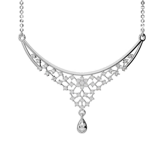 Ladies Chain Necklace Round Cut 2.50 Carats Real Diamonds White Gold 14K