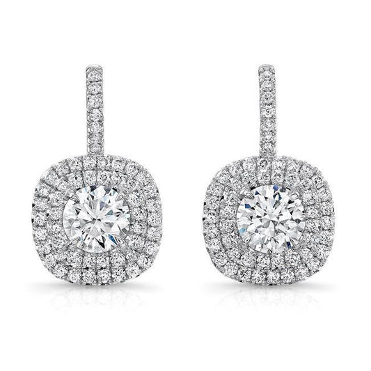 Ladies Dangle Earrings 3.70 Carats Round Cut Real Diamonds White Gold