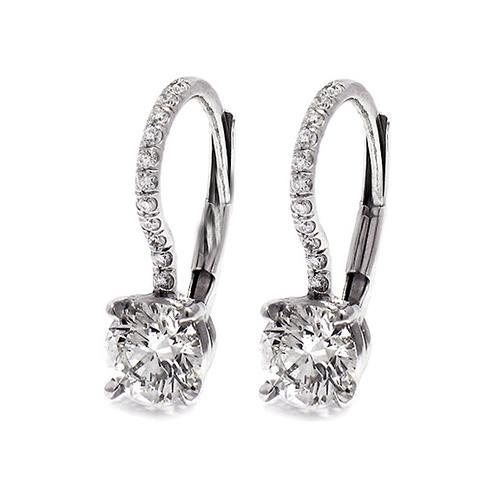 Ladies Dangle Earrings 4.60 Carats Real Round Cut Diamonds White Gold