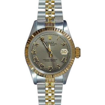 Ladies Datejust Rolex Watch Two Tone Gray Roman Dial