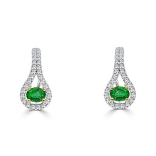 Ladies Drop Earrings 5.90 Carats Green Emerald And Diamonds White Gold 14K
