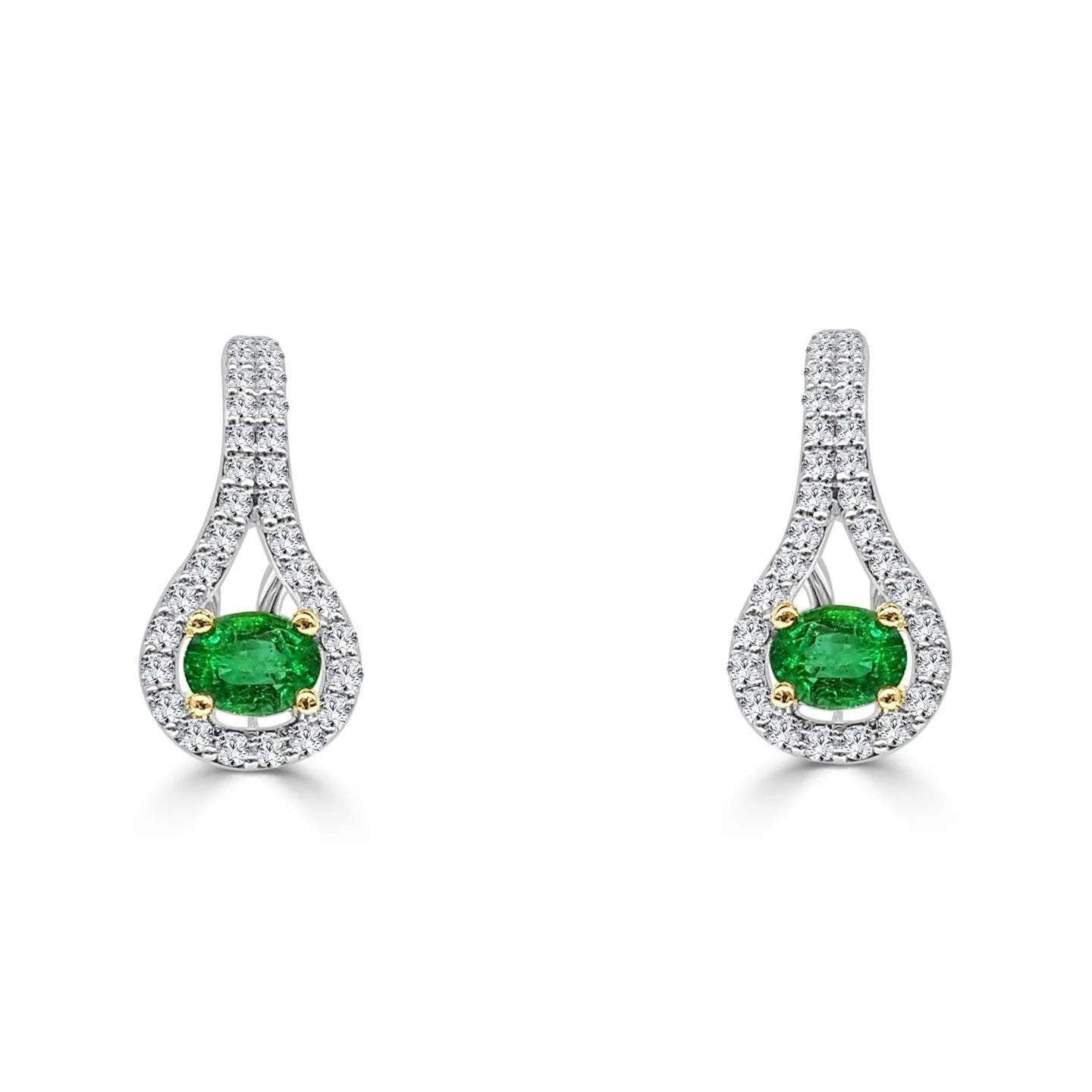 Ladies Drop Earrings 5.90 Carats Green Emerald And Diamonds White Gold 14K