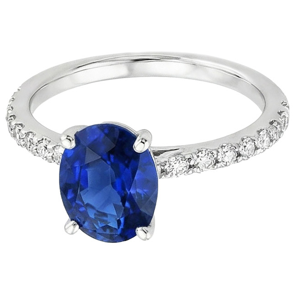 Ladies Engagement Ring Blue Sapphire & Pave Set Natural Earth Mined DIAMOND ( NOT LAB GROWN )s 5.25 Carats