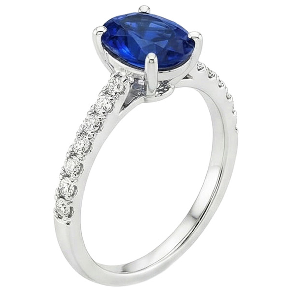 Ladies Engagement Ring Blue Sapphire & Pave Set Natural Earth Mined DIAMOND ( NOT LAB GROWN )s 5.25 Carats
