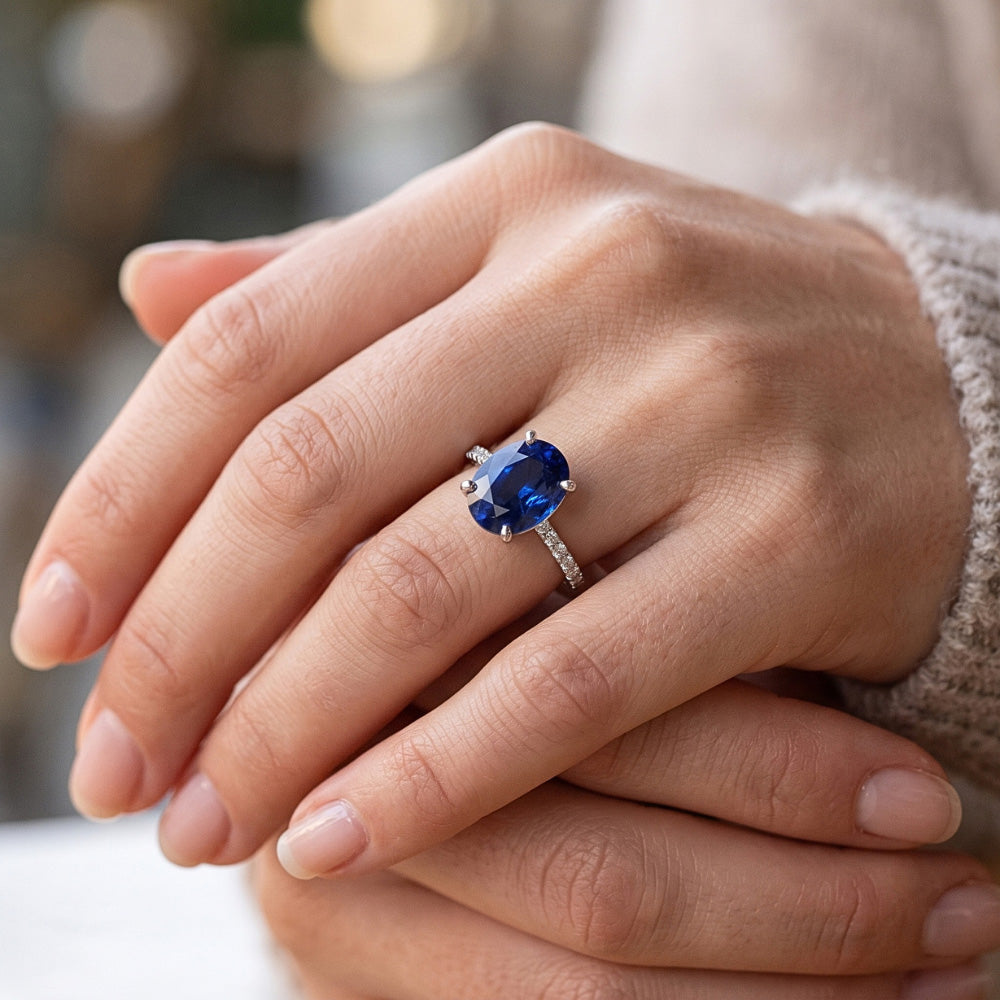 Ladies Engagement Ring Blue Sapphire & Pave Set Natural Earth Mined DIAMOND ( NOT LAB GROWN )s 5.25 Carats